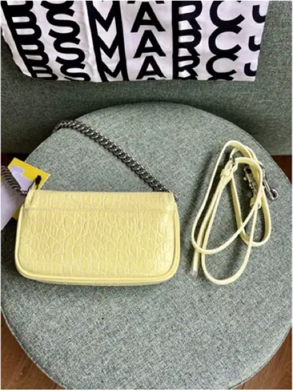 Marc Jacobs Lemon Croc-Embossed Shoulder Bag with Silver Chain - Picture 2 of 4